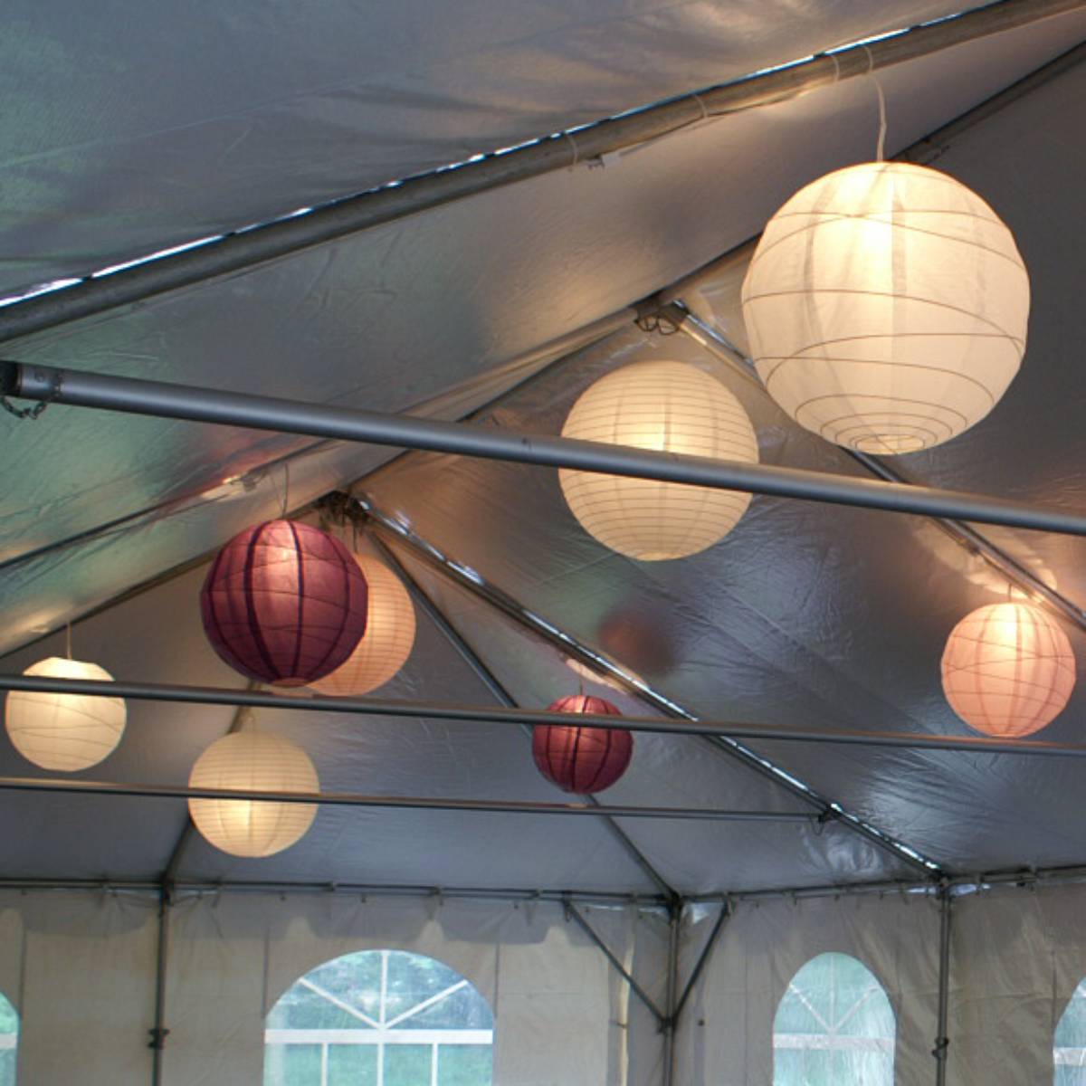 Lit Paper Lantern Installed in a Frame Tent
